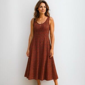 Maiwa Sleeveless Cotton Hand Block Printed Dress in Maroon & Navy  | Size S